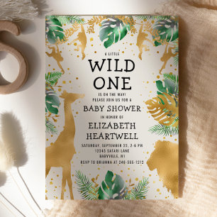 Faire part de Baby Shower Safari Vert Or Crème Neu