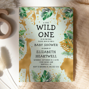 Faire-part de Baby Shower Safari Vert Or Neutre
