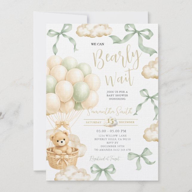 Faire-part de Baby Shower Sage Beige Mixte (Devant)