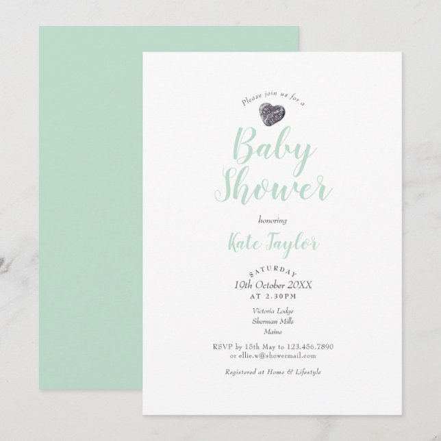 Faire-part de Baby Shower / Sprinkle Pebble Heart (Devant / Derrière)