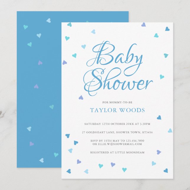 Faire-part de Baby Shower / Sprinkle pour garçon a (Devant / Derrière)