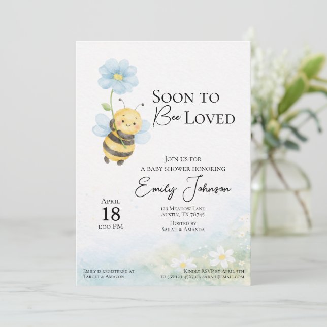 Faire-part de Baby Shower sur le thème de l'abeill (Debout devant)