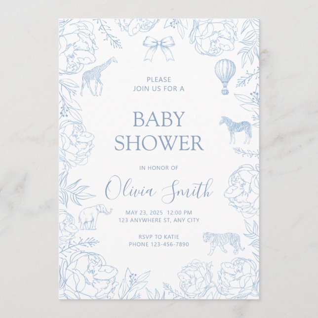Faire-part de Baby Shower sur le thème des animaux (Devant)