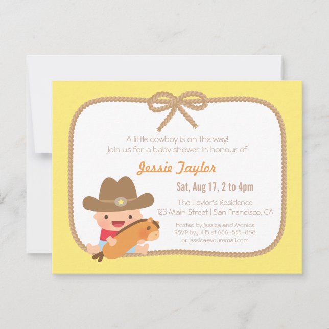 Faire-part de Baby Shower sur le thème des cow-boy (Devant)