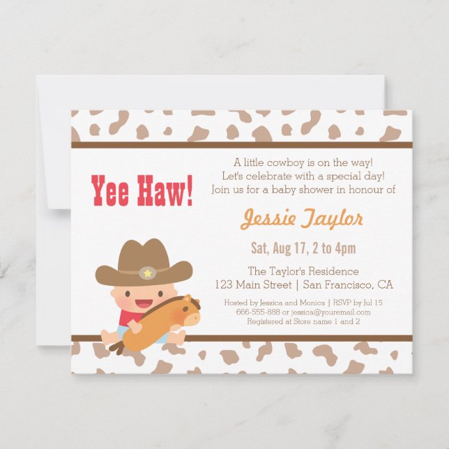Faire-part de Baby Shower sur le thème des cow-boy (Devant)