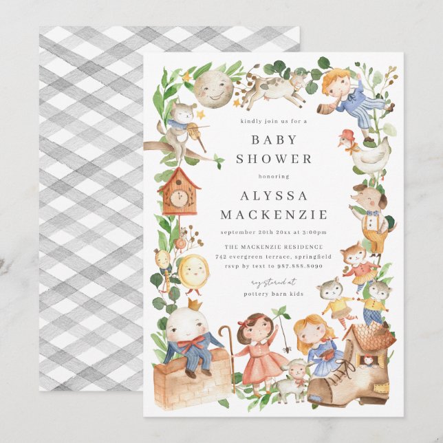 Faire-part de Baby Shower sur les Comptines (Devant / Derrière)