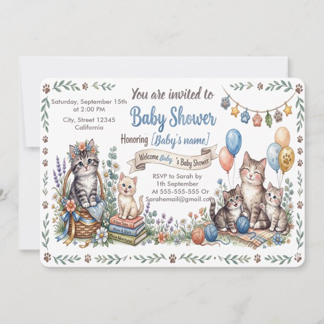 Faire-part de Baby Shower sur mesure avec thème fé (Devant)