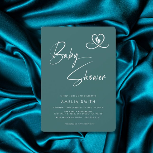 Faire-part de Baby Shower Teal écriture élégante E (Créateur téléchargé)