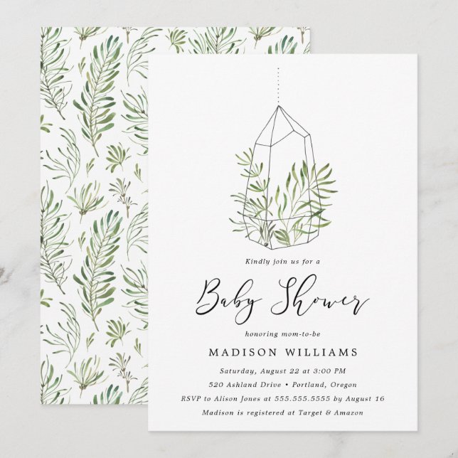 Faire-Part de Baby Shower Terrarium de Verdure Pei (Devant / Derrière)