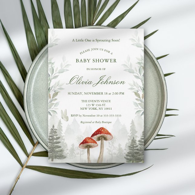 Faire-part de Baby Shower Thème Champignon Vert Do (Créateur téléchargé)