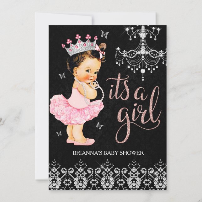 Faire-part de Baby Shower Tiara Princess C'est une (Devant)