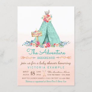 Faire-part de Baby Shower Tipi Fille