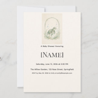 Faire-part de Baby Shower Tortue de Mer, Modifiabl