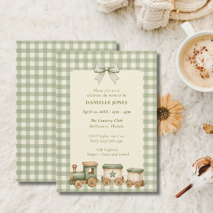 Faire-part de Baby Shower Train Gingham Vert