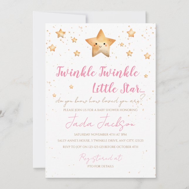 Faire-part de Baby Shower 'Twinkle Twinkle Little  (Devant)