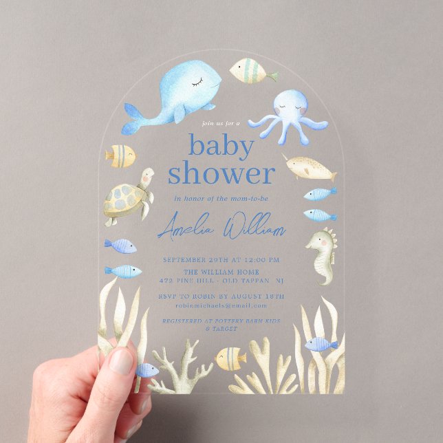 Faire-part de Baby Shower Underwater Whimsy (In situ (ordinateur de poche))