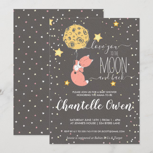 Faire-part de Baby Shower «Vers la Lune» (Devant / Derrière)