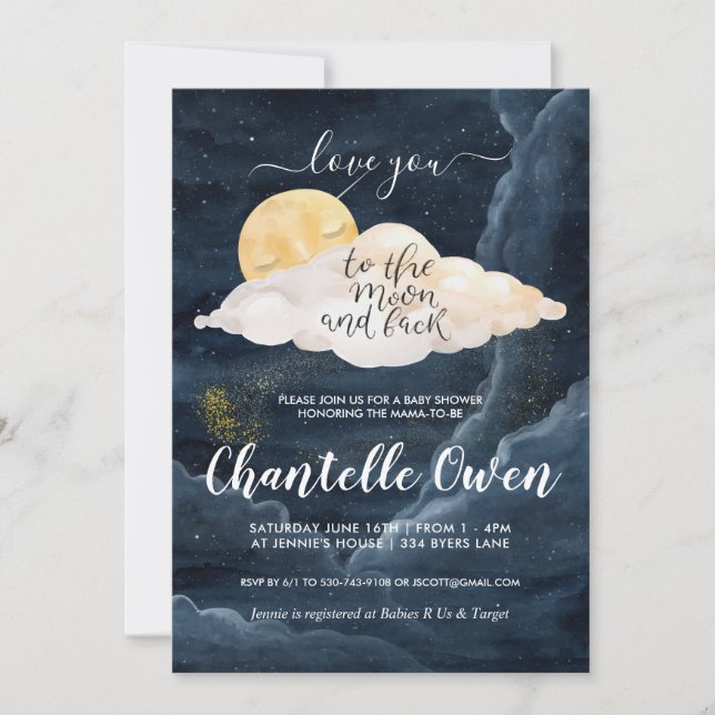 Faire-part de Baby Shower «Vers la Lune» (Devant)