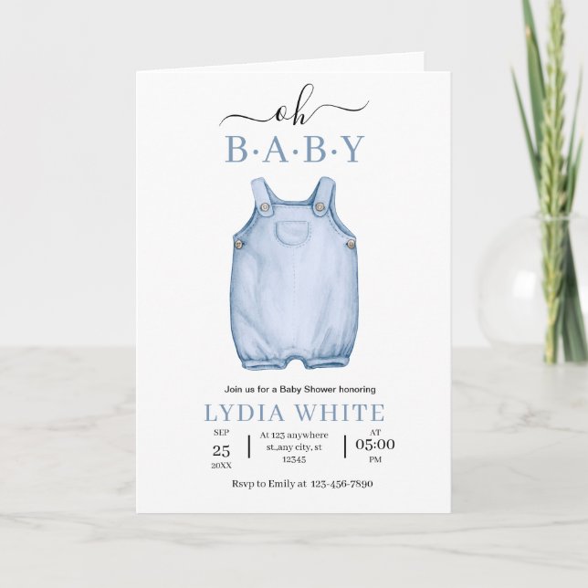 Faire-part de Baby Shower Vêtements pour Bébé, Bab (Devant)