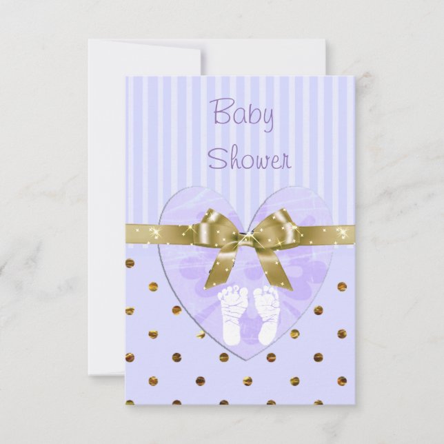 Faire-part de Baby Shower Violet et Or (Devant)