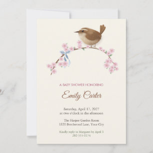Faire-part de Baby Shower Wren sur Branche en Fleu