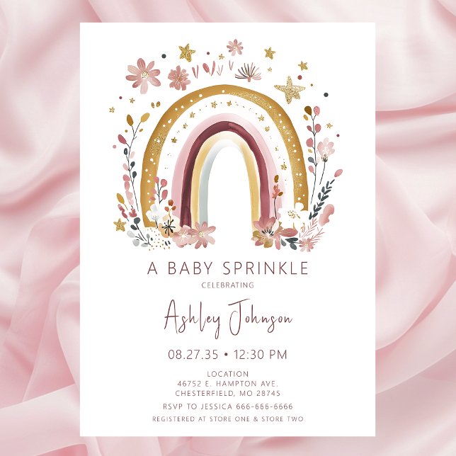 Faire-part de Baby Sprinkle Arc-en-ciel Floral Boh (Créateur téléchargé)