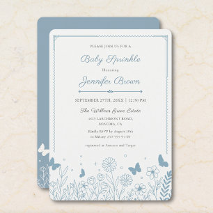 Faire-part de Baby Sprinkle Dusty Blue Cottagecore