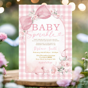 Faire-part de Baby Sprinkle Fille Ruban Gingham Ro