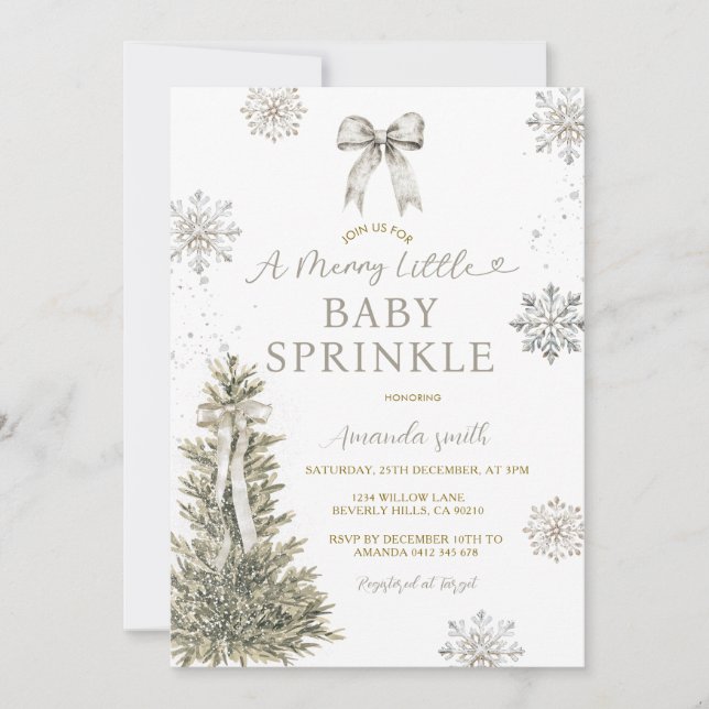 Faire-part de Baby Sprinkle Flocons d'Argent (Devant)