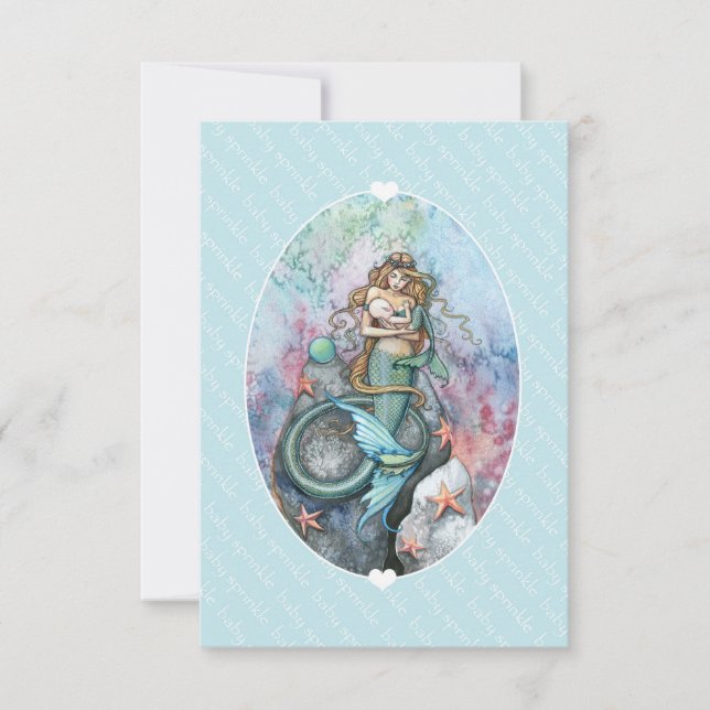 Faire-part de Baby Sprinkle Insert Mermaid et bébé (Devant)