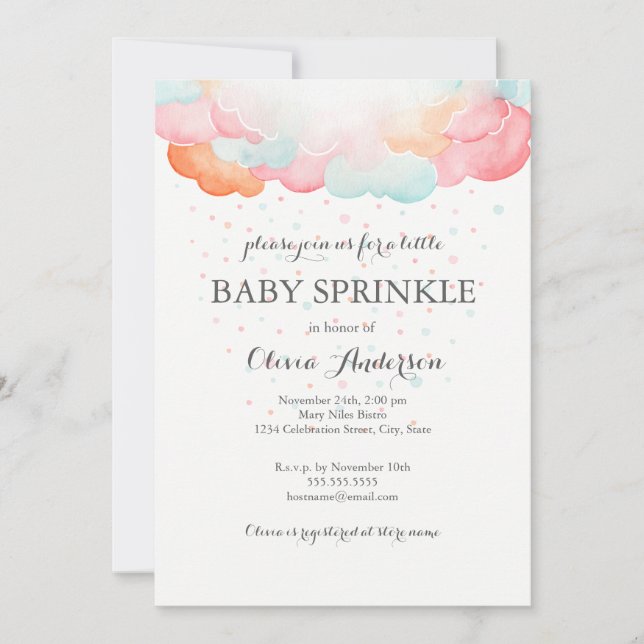 Faire-part de Baby Sprinkle Nuages Arc-en-ciel (Devant)