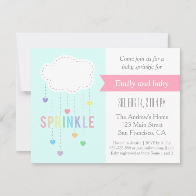 Faire-part de Baby Sprinkle Nuages et coeurs pour  (Devant)