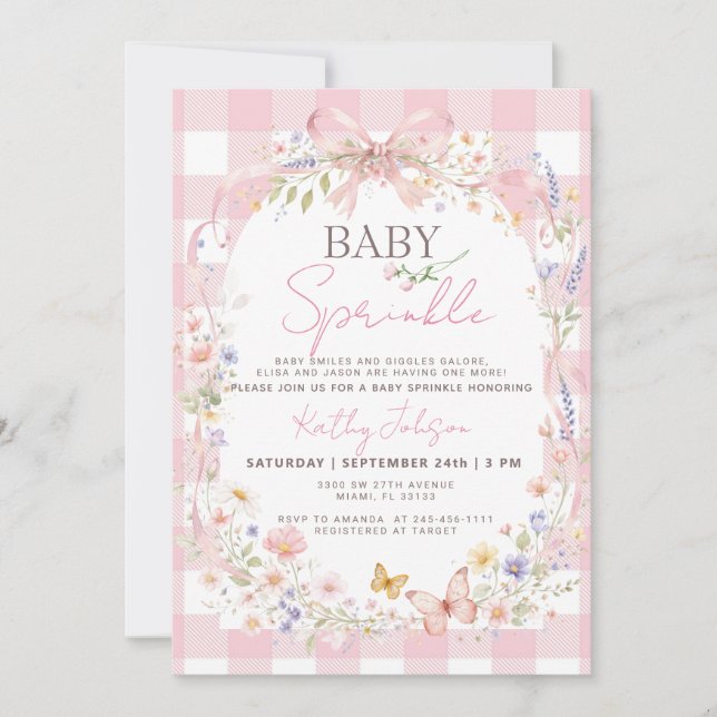 Faire-part de Baby Sprinkle Papillon Fleur Sauvage (Devant)