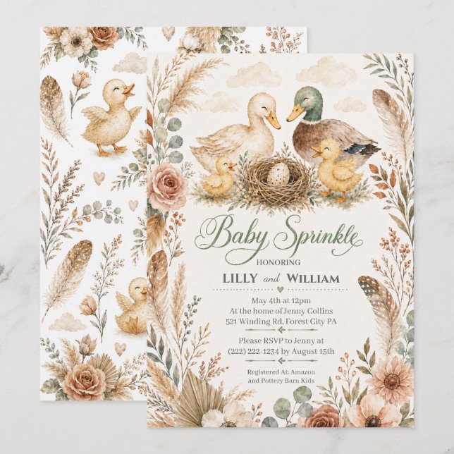 Faire-part de Baby Sprinkle pour deux frères et sœ (Devant / Derrière)