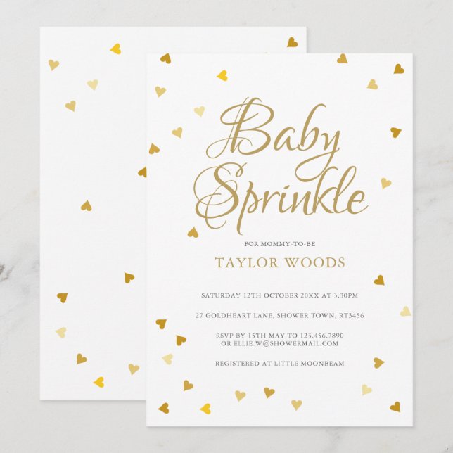 Faire-part de Baby Sprinkle / Shower Bébé coeurs d (Devant / Derrière)