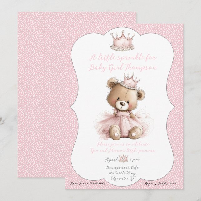 Faire-part de Baby Sprinkle Teddy Bear Princess (Devant / Derrière)