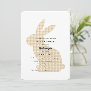 Faire-part de bains de bébé lapin à carreaux beige
