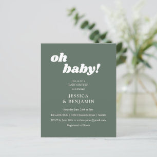 Faire-part de bains de bébé vert sauge minimaliste