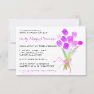 Faire-part de bains de mariée aux tulipes violette