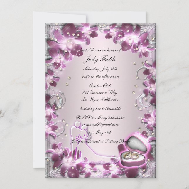 Faire-part de bains de mariée chic floral violet t (Devant)