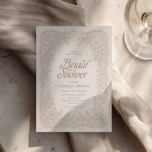 Faire-part de bains de mariée en dentelle florale  (Elegant Lace Bridal Shower invite)