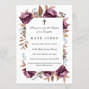 Faire-part de baptême à l'aquarelle violet Bloom