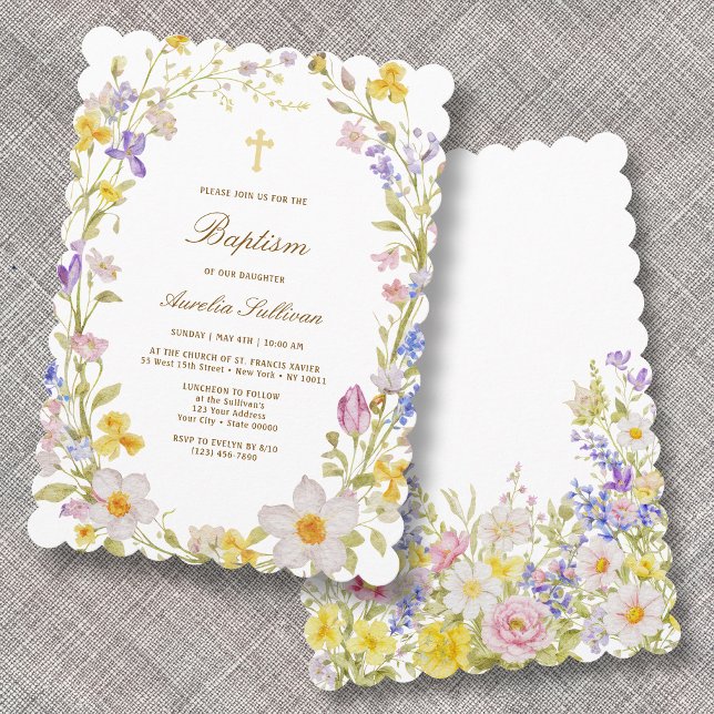 Faire-part de baptême avec cadre de fleurs des cha (Créateur téléchargé)