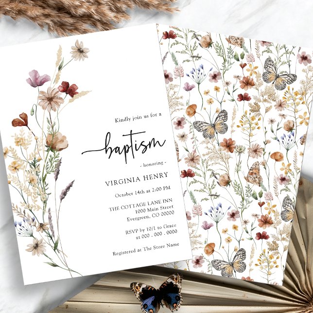 Faire-part de baptême Bébé Fleur Sauvage (Wildflower Baby Baptism Invitation by Painted Paperie
)