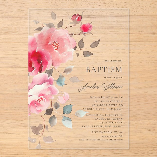 Faire-part de baptême Blush Blossoms (Recto)