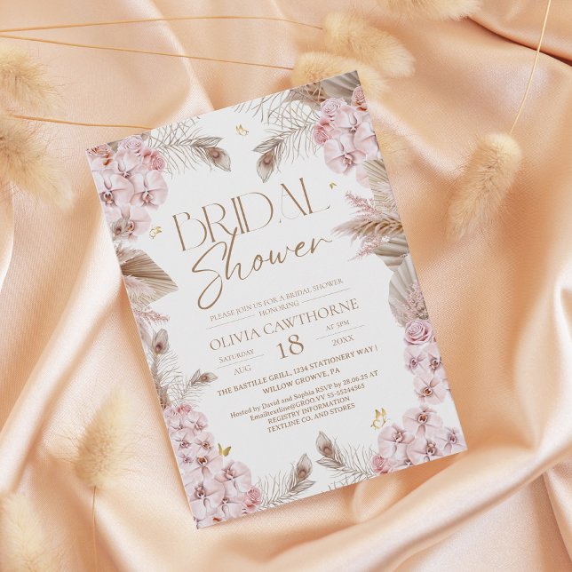 Faire-part de bapteme Bohème Rustique Rose Poussié (Créateur téléchargé)