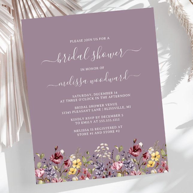 Faire-part de bapteme Boho Wildflowers Mauve (Créateur téléchargé)