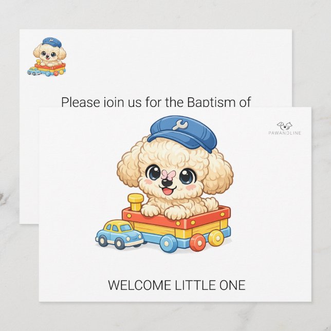 Faire-Part De Baptême Chibi Jouet Caniche Bienvenu (Devant / Derrière)