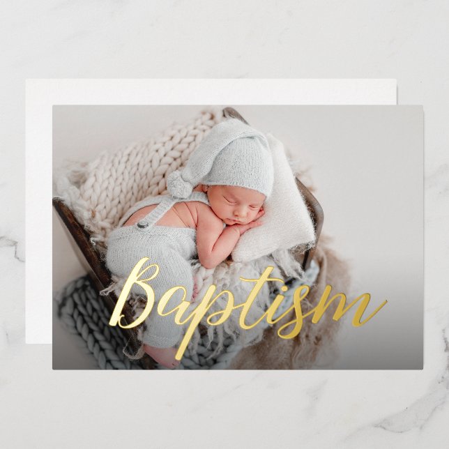 Faire-part de baptême de bébé photo élégant avec r (Recto/Verso)