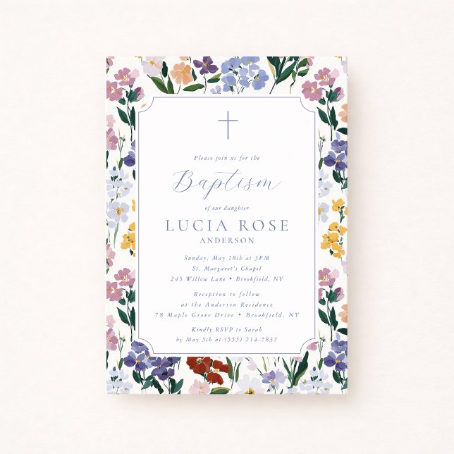 Faire-part de baptême de fille aux fleurs sauvages (Créateur téléchargé)